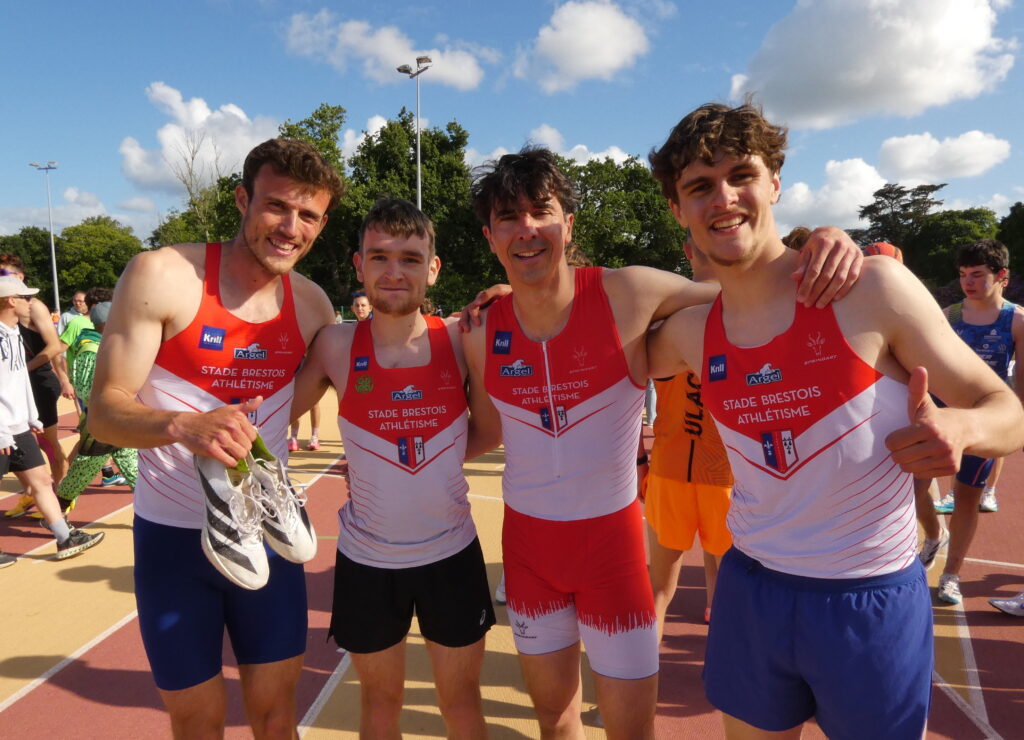 Le relais 4x400m F de l'équipe 2 aux 2e tour des interclubs 2026 à Pont l'Abbé